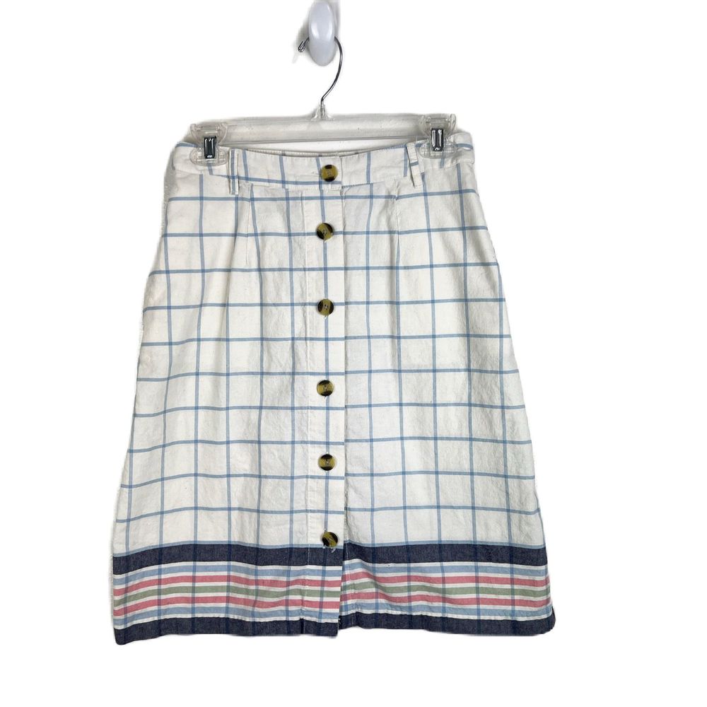 BDG Skirt Women 6 Cream Button Front Check Plaid Striped A-Line Knee Length